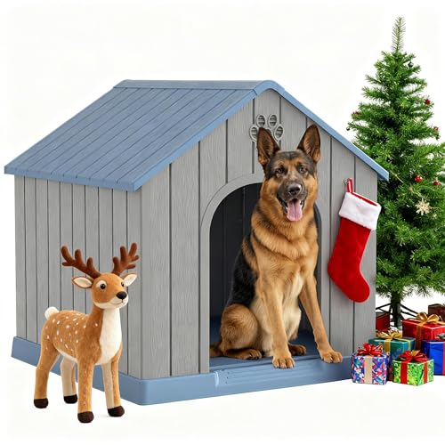 Large Dog House Outdoor Indoor for Medium Large Dogs (Blue / 36.2" L × 38" W × 38" H)