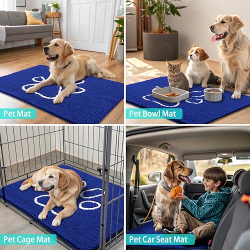 Dog Door Mat for Muddy Paws (36"X24" / Royal Blue and White)
