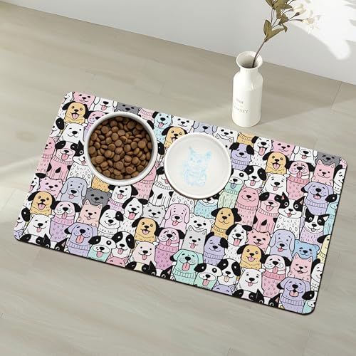 Pet Feeding Mat for Floors Waterproof Dog Mat for Food and Water Absorbent Quick Dry Non Slip mat for Cat Bowls (30"L x 17"W / ColorfulDog)