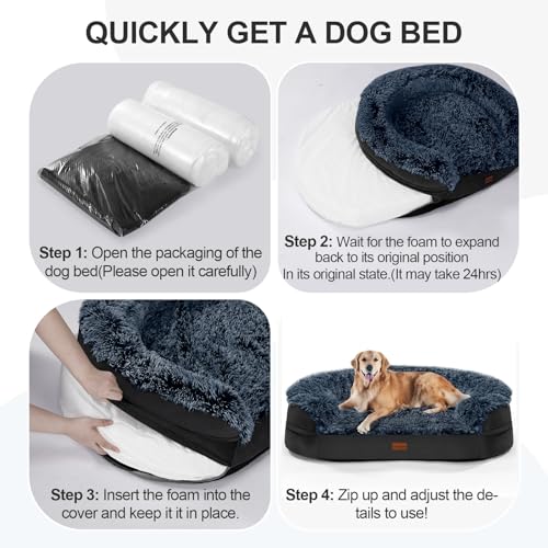 Fluffy Calming Jumbo Orthopedic Dog Beds for Extra Large Dogs (Black / 48.0"Lx35.0"Wx7.6"H)