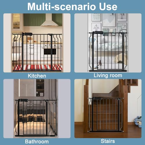Narrow Baby Gate 24 to 29 Inch Wide Pet Gate Pressure Mounted No Drill Safety Gate Walk Through Metal Child Gate for Kids Stairs or Pets Indoor Black (24.02"-29.13"/61-74cm)
