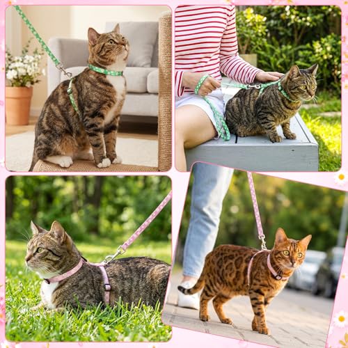 2 Pack Floral Cat Harness and Leash (Floral Pink Green)