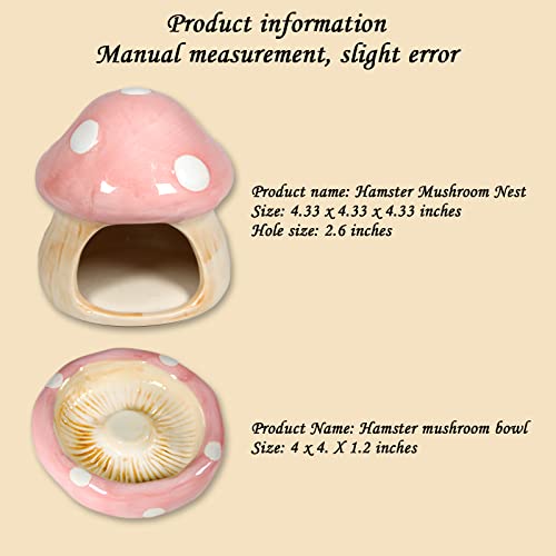 Ceramic Mushroom Hamster Hideout with Food Bowl (Pink)