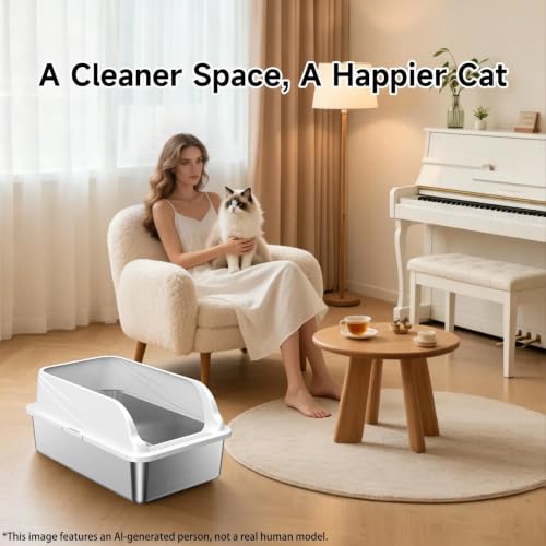 Stainless Steel XL Cat Litter Box (Grey XL)
