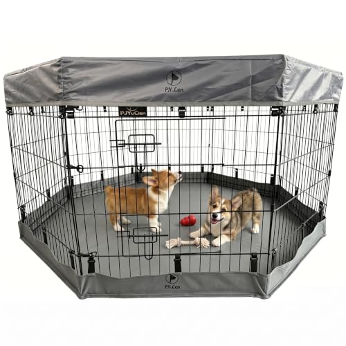 Puppy Playpen with Top Cover & Bottom Pad (Gray / Small Pen: 30-Inch High)