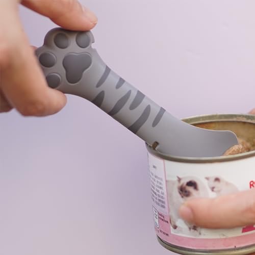 Cute Cat Pet Can Food Cover with Spoon (Gray Cat Lid&Spoonn)
