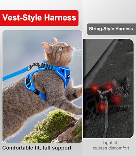 Cat Harness and Leash for Walking Escape Proof Soft Adjustable Cat Leash (Blue / M (13-18lb))