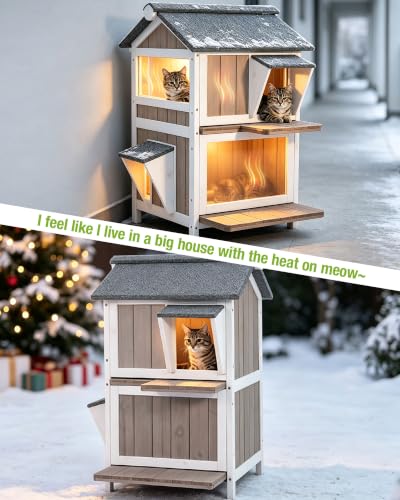 Outdoor Heated Cat House (Brown / Gable Roof - 26.8"W)