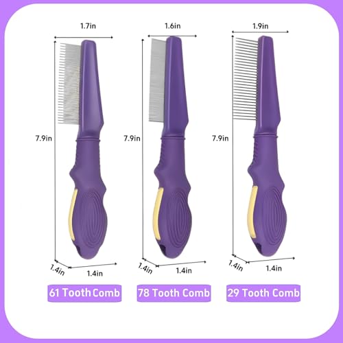 3PCS Pet Comb for Grooming Long & Short Haired Cats & Dogs With Stainless Steel Metal Teeth for Removes Tangles & Flea (Pet Detangling Comb + Flea Comb + Grooming Comb)