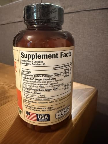 Vegan Glucosamine Chondroitin MSM Joint Supplements for Women & Men 180 Ct