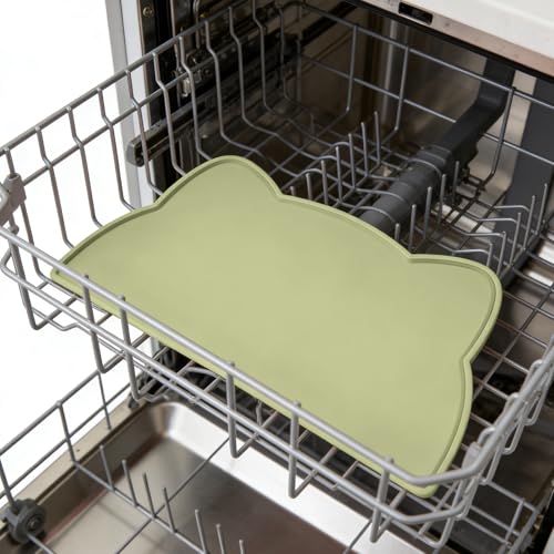Cat Food Mat Silicone Non Slip Dog Bowl Mat Waterproof Cat Feeding Mat Stop Food Spills and Water Messes Out to Floor Pet Food Mat (Sage Green / 24'' x 14'')
