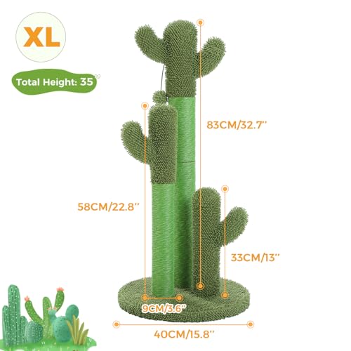 35” Cat Scratching Post Cactus Cat Scratcher with Toy Ball (Extra Large 35" / Green)