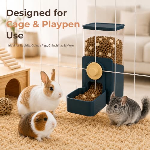 41 oz Hanging Gravity Feeder for Small Animal Cages Rabbit & Guinea Pig (Dark Blue)