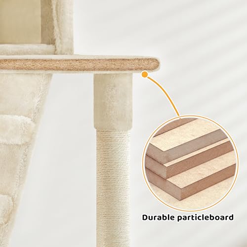 Cat Tree 54in Tall Cat Tower for Indoor Cats with Extended Platform & Basket (Beige)