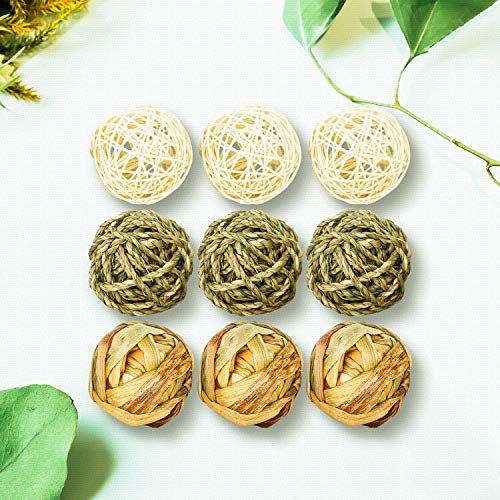 9 Pcs Small Animals Play Balls Rolling Activity Chew Toys Gnawing Treats for Rabbits Guinea Pigs Chinchilla Bunny Natural Balls (9 Pcs)