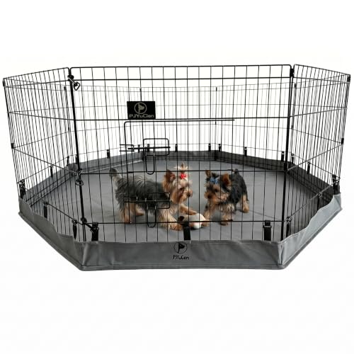 Puppy Playpen with Bottom Pad and Door (Gray / X-Small Pen: 24-Inch High)
