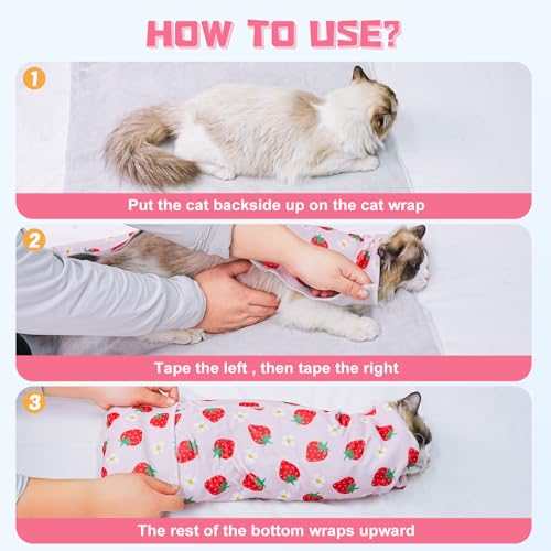 Cat Grooming Wrap for Nail Trimming (XL-31.5in ( Weight:< 25lbs ) / Srawberry)