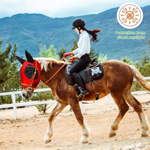 Horse Fly Mask with Ears (Red / Medium (for 13hh-15hh))