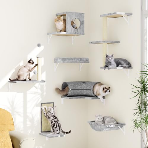 8-in-1 Cat Wall Shelves, Cat Wall Furniture Set (Light Grey)