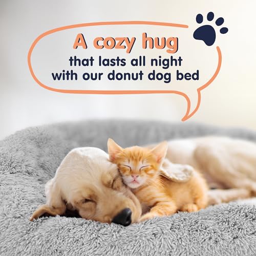 Calming Donut Dog Bed for Small Dogs (Bright Grey / Medium (30"L x 30"W x 9"Th))
