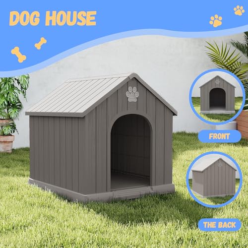 Dog House Resin Outdoor Dog Kennel (Grey / Small Dog: 26 Inch)