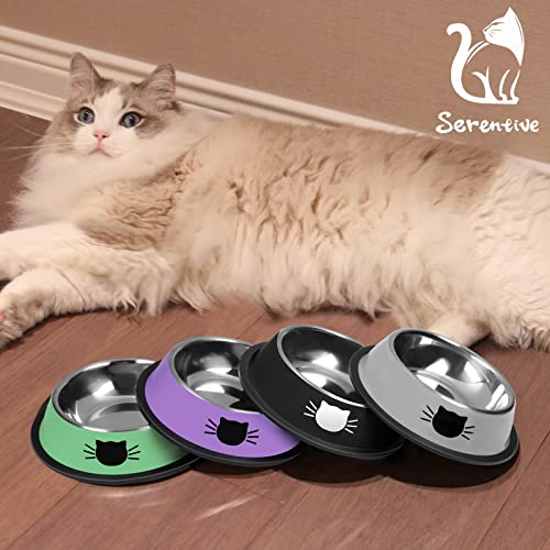 3Pcs Cat Bowls Non (Silver, Purple,Black / 13 oz)
