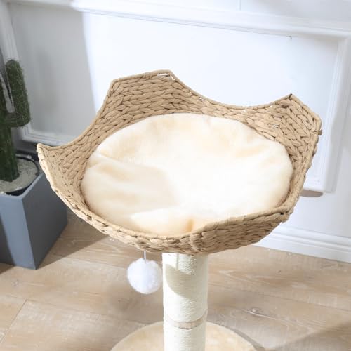 Small Cat Tree Tower with Large 17.7" Rattan Wicker Basket (1~basket)