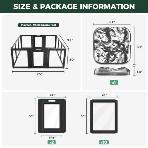 AuraSpace Acrylic Dog Playpen System with Lick Mat (Black / 30"H)