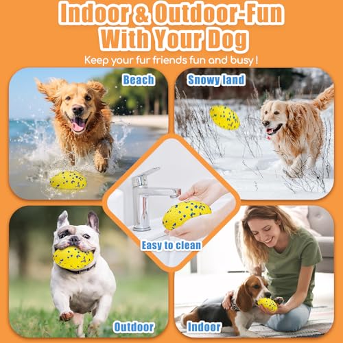 4.72" Indestructible Large Rugby Balls for Aggressive Chewers Durable Olive Bouncy Interactive Football Toy for Dogs Fetch Game Lightweight Floating Outdoor Training (Yellow-Rugby)