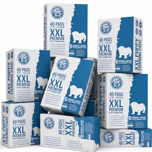 Bulldogology Premium XXL Puppy Pee Pads with Adhesive Sticky Tape Extra Large Dog Training Wee Pads 6 Layer Absorbent Bullsorbent Technology White 320 Count 30 x 36 (320-Count (30x36))