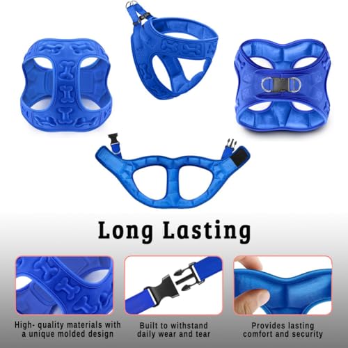 Comfort Fit Dog Harness Step in No Pull Harness for Medium Small Sized Dogs Soft Padded No Escape Harness Adjustable Easy Buckle with Leash Attachment D (S (Chest 14.5"-17") / Blue Plush)