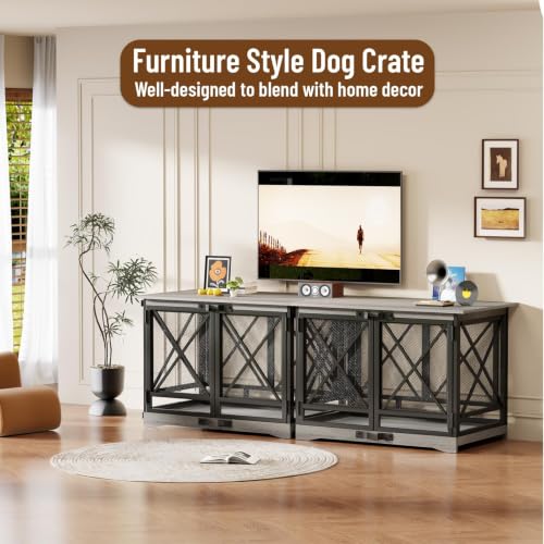 48" Dog Crate with Wheels (Gray-3 / 46.5"L x 29.1"W x 32.7"H)