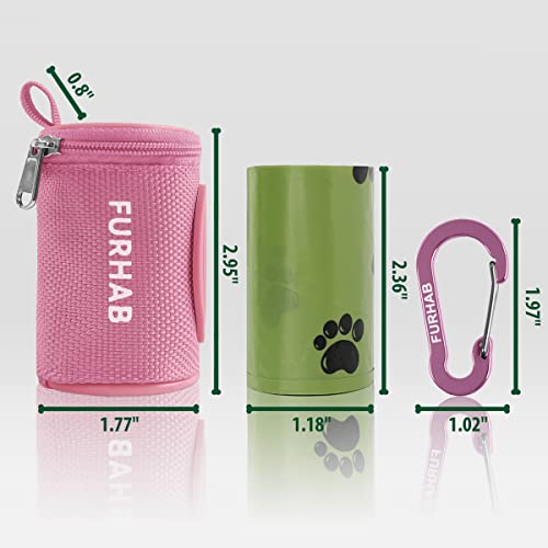 Dog Poop Bag Holder for Leash with Carabiner Clip Soft Fabric (Pink)