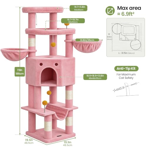 Cat Tree Tower for Indoor Large Adult Cats (Pink)