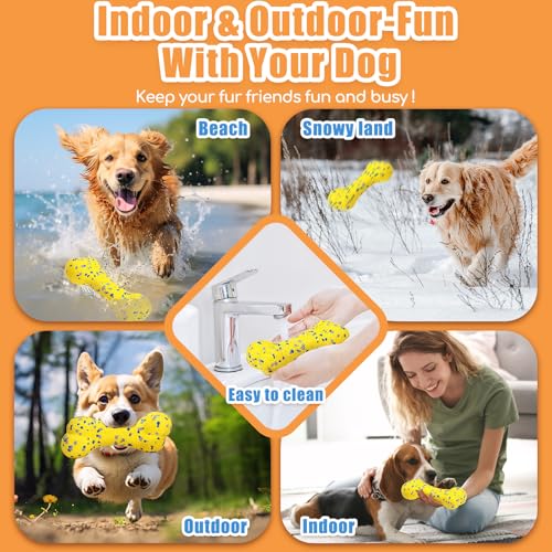 2Pcs Upgrade Bone Dog Balls+Rugby Dogs Toys for Aggressive Chewers (Yellow-Bone+Rugby-2Pcs)