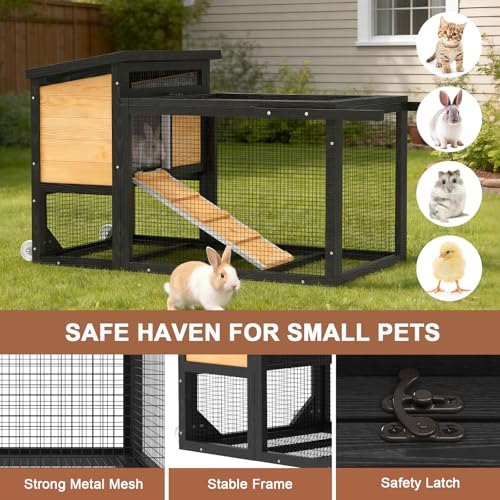 2 Story Bunny Hutch with Wheels and Chew (47.2"L x 21.98"W x 27.2"H)