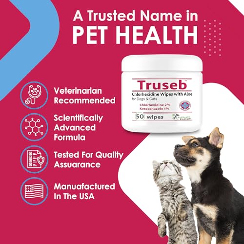 Truseb Chlorhexidine Wipes for Dogs Cats Horses with Aloe Vera