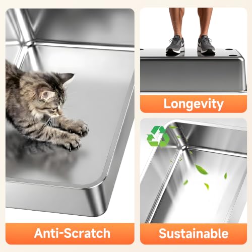 Stainless Steel Litter Box with High Sides (Dark Gray-1Pack)