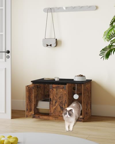 Cat Litter Box Enclosure (31.5"L x 19.7"W x 20.9"H / Rustic Brown and Black)