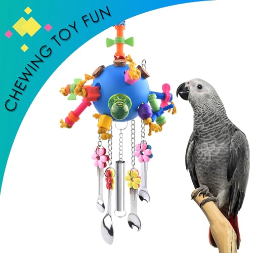 Bird Toys Parrot Pull Spoons Colorful Acrylic Stick Toys Bird Chew Toys for Amazon Parrot (Blue ball)