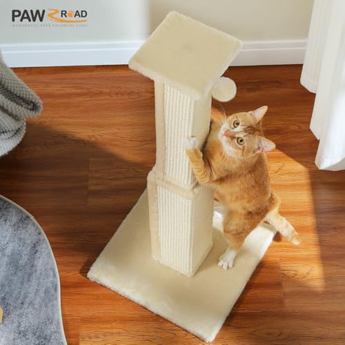 Cat Scratching Post 32” Tall Square Cat Scratcher (Beige)