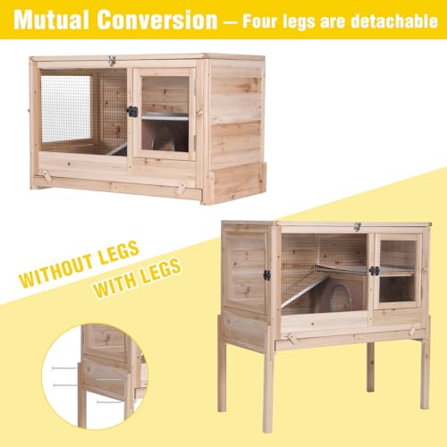 2 Story Indoor Rabbit Hutch Guinea Pig Cage with Stand ((Natural Wood) / 36.6"L x 19.6"W x 36.6"H)