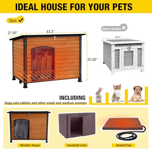 Dog House Outdoor Heated Dog Kennel with Insulated Liner All