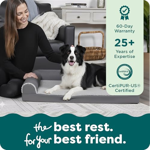 Cooling Gel Dog Bed for Medium & Large Dogs (Large / (Two-Tone Faux Fur & Suede) Stone Gray)