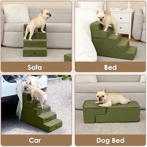 Dog Stairs for Bed 18" H (Olive Green / Standard 15" x 24" x 18")