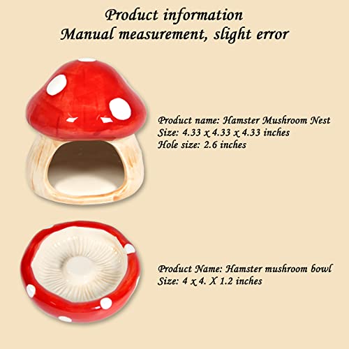 Ceramic Mushroom Hamster Hideout with Food Bowl (Red)
