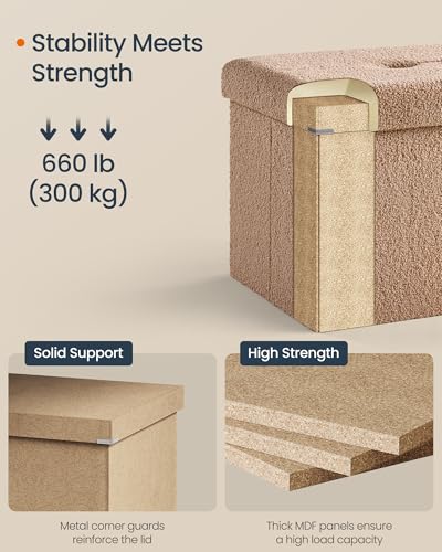 Large Folding Storage Ottoman Bench (Camel Brown / 15"D x 43"W x 15"H / Cosy)