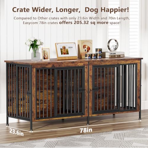 78.74" Dog Crate Furniture for 1 or 2 Dogs (Brown / 78.74"L x 23.6"W x 33.46"H)