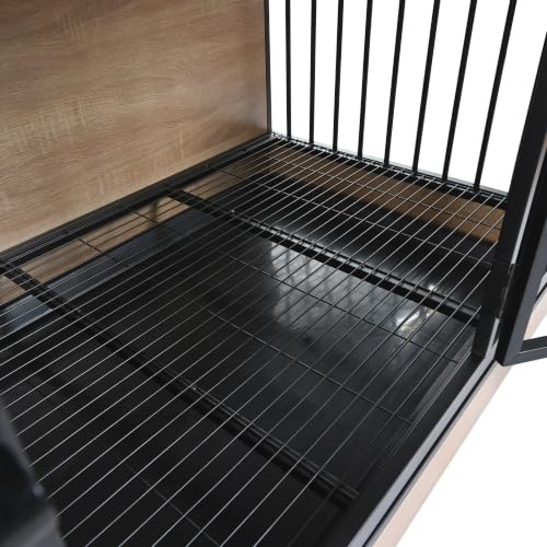 XL Double Dog Crate Furniture for Large Dogs Two Room Kennel with Trays (121 Inch Natural)