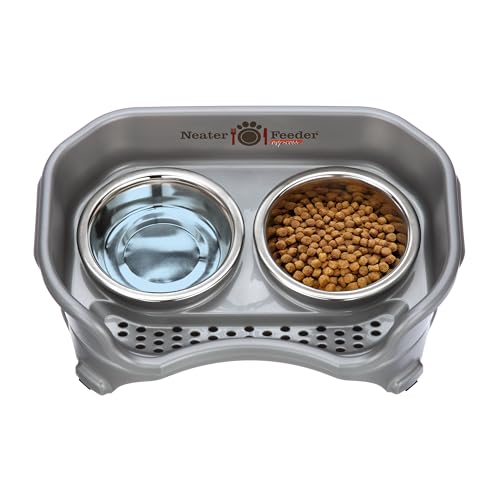 Express Mess Proof Dog Bowls Elevated for Small Breeds Under 15 Lb (Small w/ Standard Bowls / Gunmetal Grey)